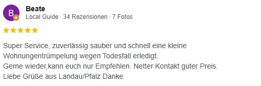 GSA Entrümpelung Karlsruhe: Haushaltsauflösung und Messi Wohnung 5 Sterne Bewertung