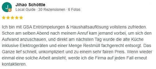 GSA Entrümpelung Karlsruhe: Haushaltsauflösung und Messi Wohnung 5 Sterne Bewertung